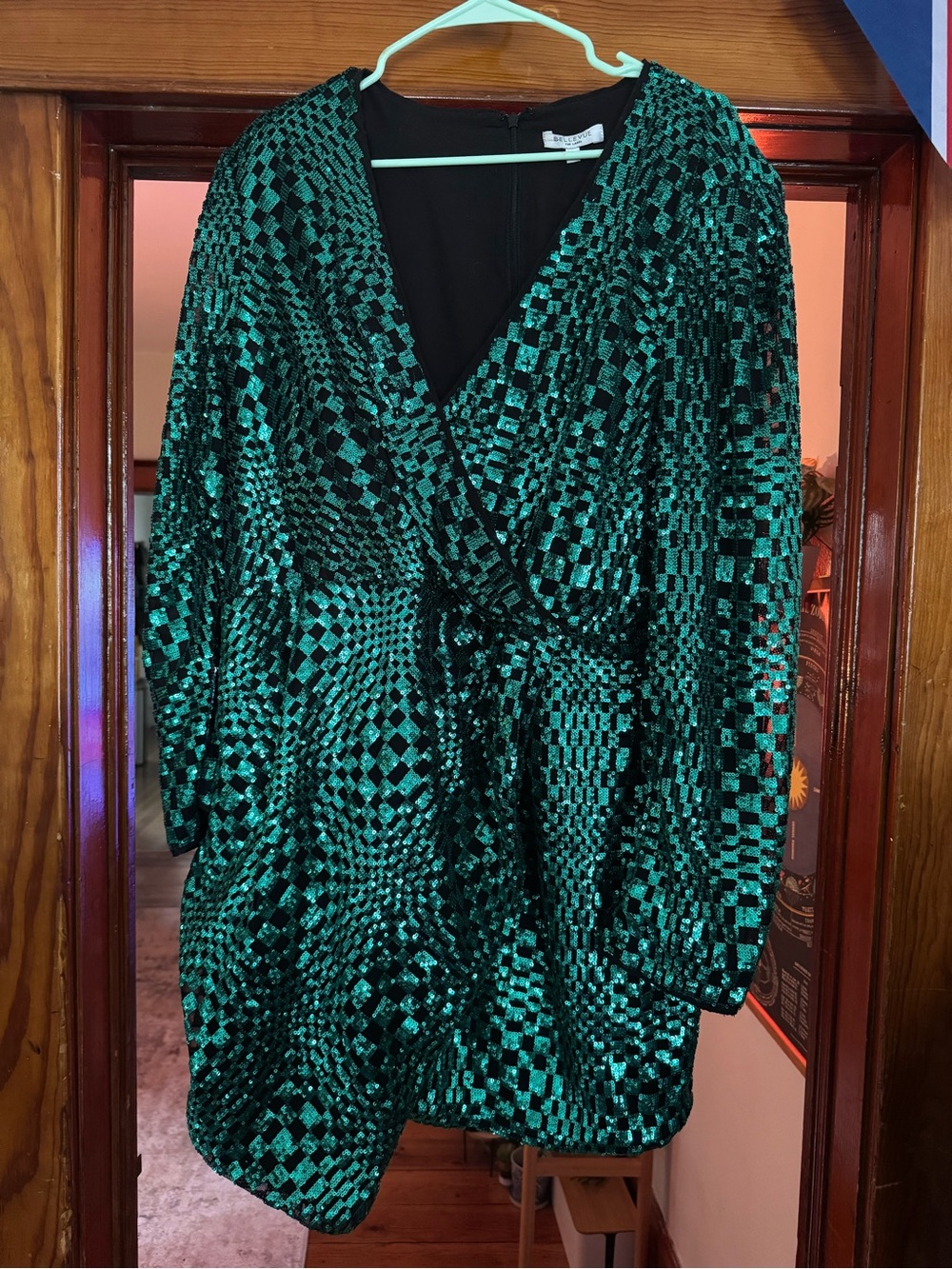 Green Velvet Checker Wrap Mini Dress
